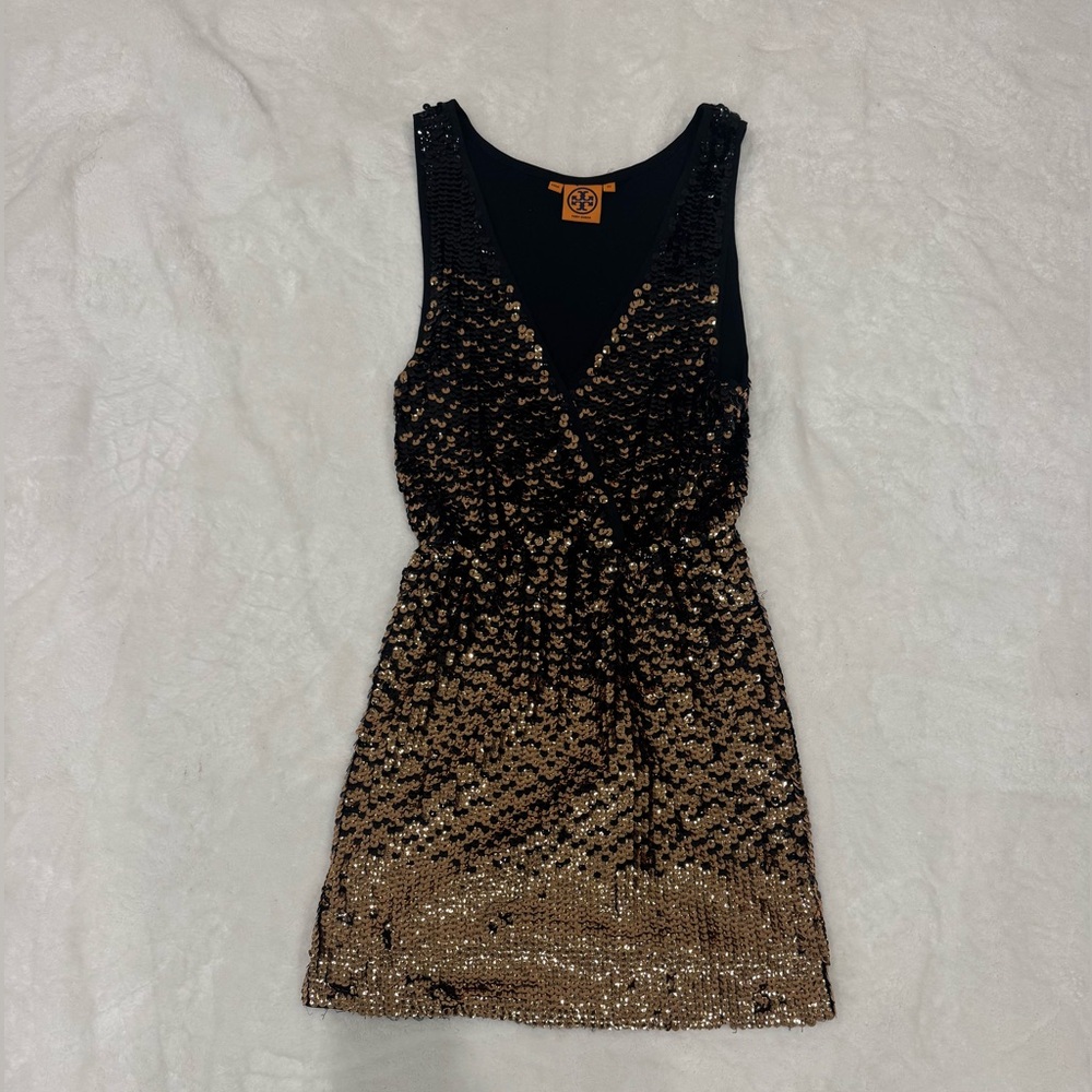 Tory Burch Black and Gold Sequin Mini Dress